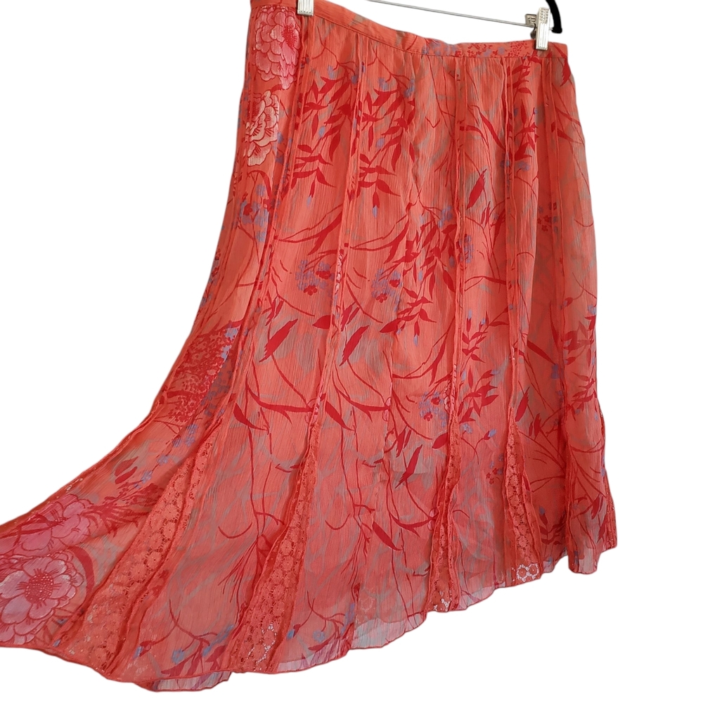 Elegant Coral Floral Skirt